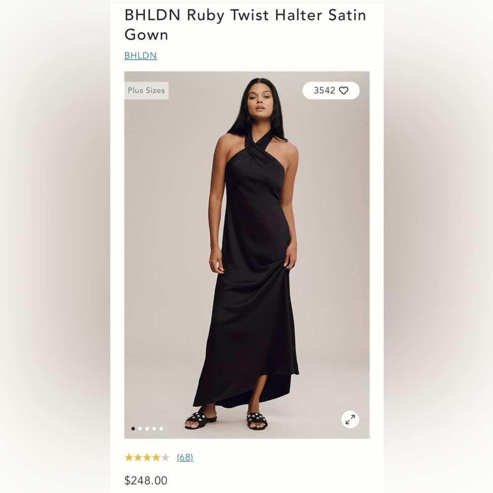 BHLDN Ruby Twist Halter Black Satin Gown